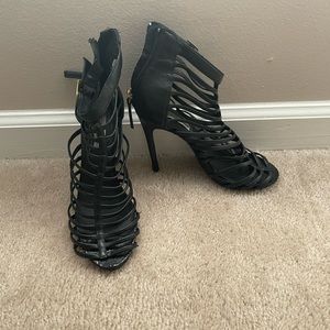 Black open toe heels